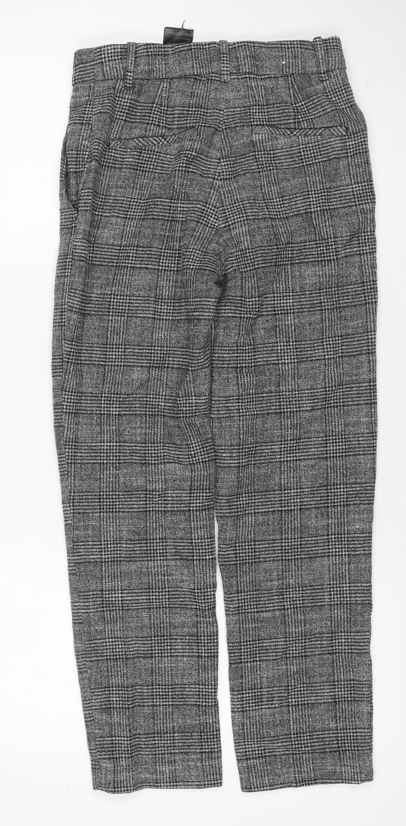 H&M Women Grey Check Tapered Cropped Trousers UK 6 Stretch