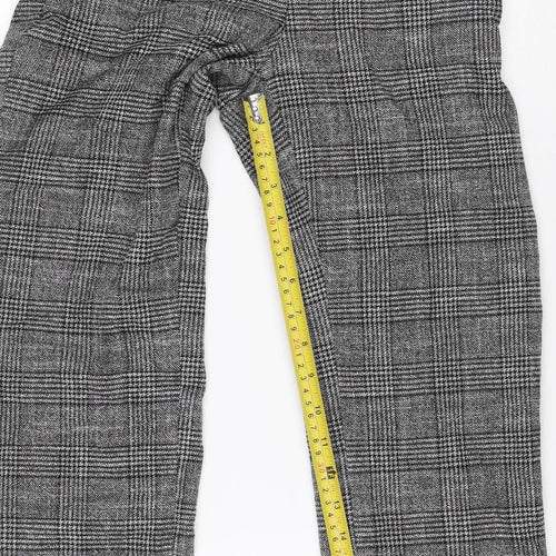 H&M Women Grey Check Tapered Cropped Trousers UK 6 Stretch