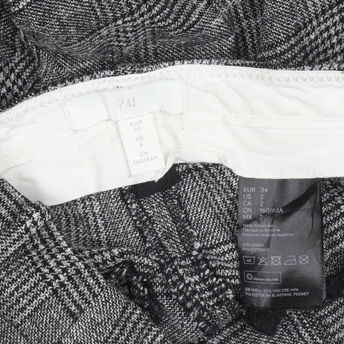 H&M Women Grey Check Tapered Cropped Trousers UK 6 Stretch
