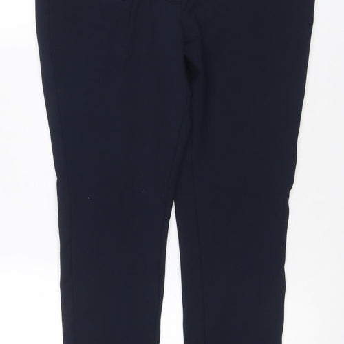 Marks and Spencer Women Black Size 14 Stretch Straight Trousers Zip Pockets