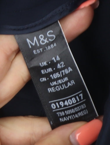 Marks and Spencer Women Black Size 14 Stretch Straight Trousers Zip Pockets