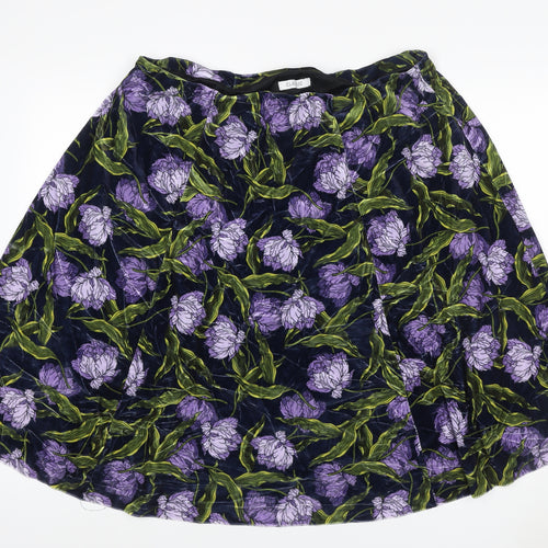 Marks and Spencer Women Blue Floral Velvet A-Line Skirt UK 22