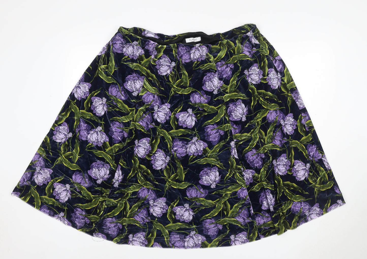 Marks and Spencer Women Blue Floral Velvet A-Line Skirt UK 22