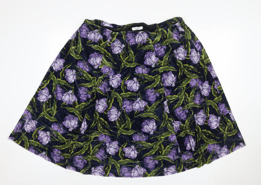 Marks and Spencer Women Blue Floral Velvet A-Line Skirt UK 22