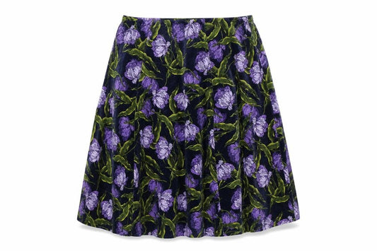 Marks and Spencer Women Blue Floral Velvet A-Line Skirt UK 22