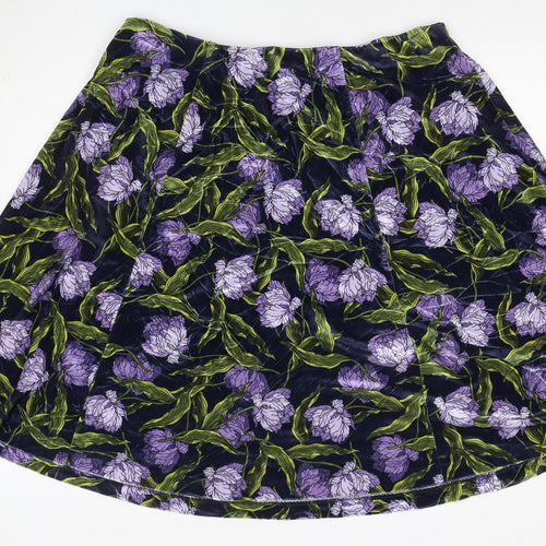 Marks and Spencer Women Blue Floral Velvet A-Line Skirt UK 22