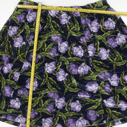 Marks and Spencer Women Blue Floral Velvet A-Line Skirt UK 22