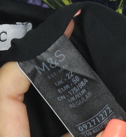 Marks and Spencer Women Blue Floral Velvet A-Line Skirt UK 22