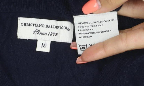 Cristiano Baldinucci Men’s Blue M V-Neck Wool Blend Pullover Jumper