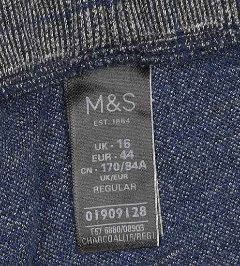 Marks & Spencer Men Grey Check Size 16 Jogger Trousers Drawstring