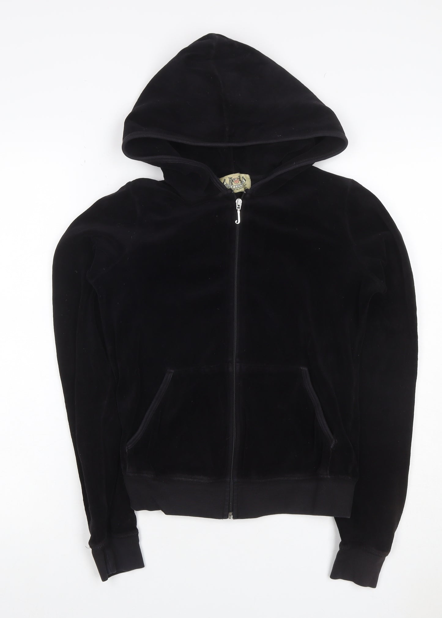 Juicy Couture Women Black M Velour Full Zip Hooded Hoodie