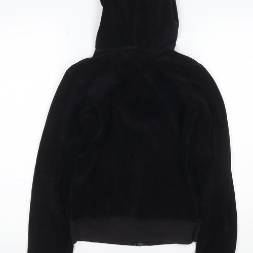 Juicy Couture Women Black M Velour Full Zip Hooded Hoodie