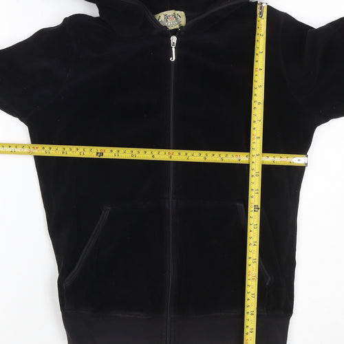 Juicy Couture Women Black M Velour Full Zip Hooded Hoodie