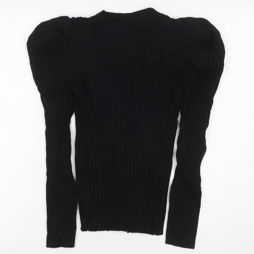 Quiz Women Black S Cable Knit Gold Button V-Neck Cardigan