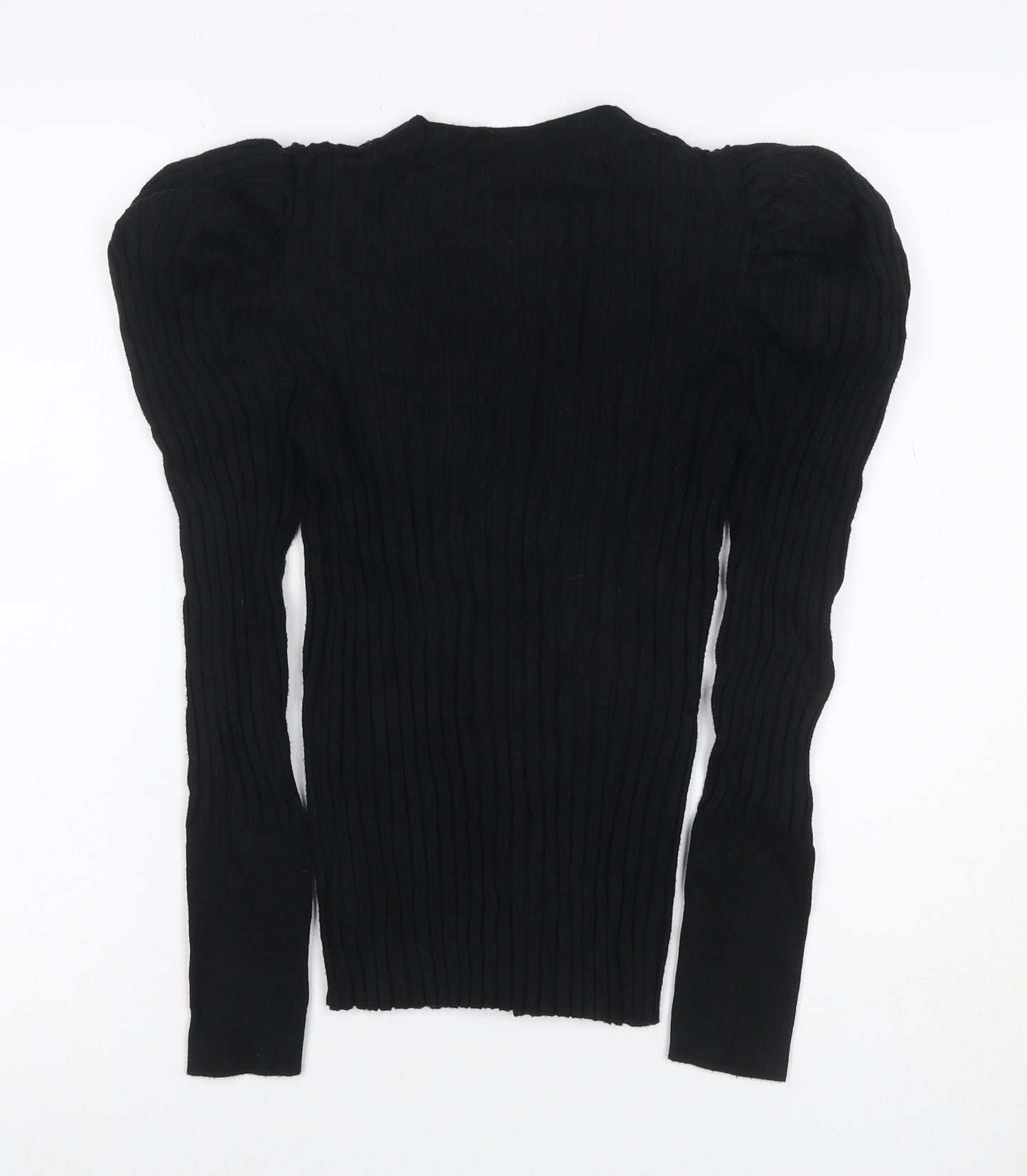Quiz Women Black S Cable Knit Gold Button V-Neck Cardigan