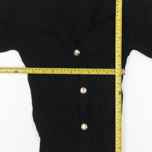 Quiz Women Black S Cable Knit Gold Button V-Neck Cardigan