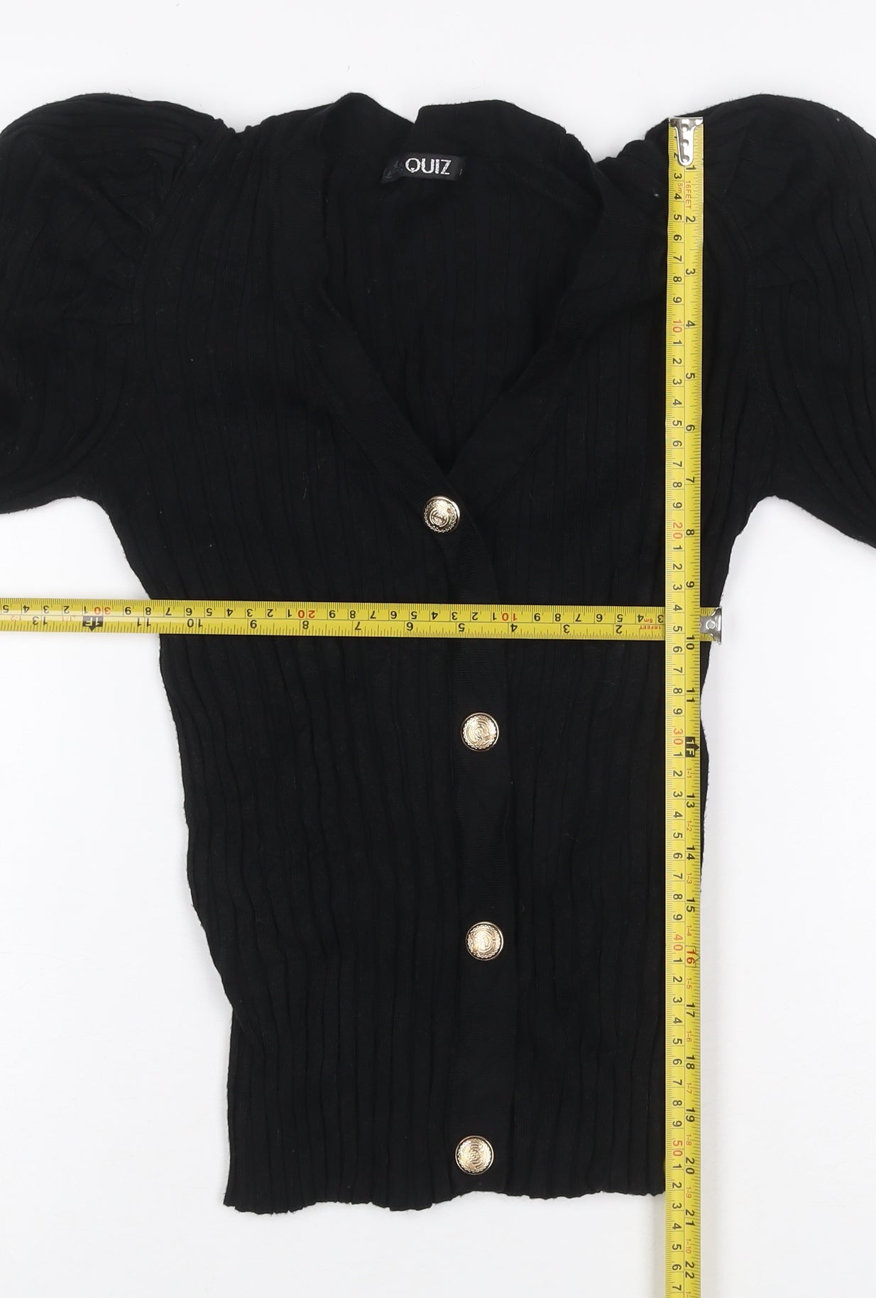 Quiz Women Black S Cable Knit Gold Button V-Neck Cardigan