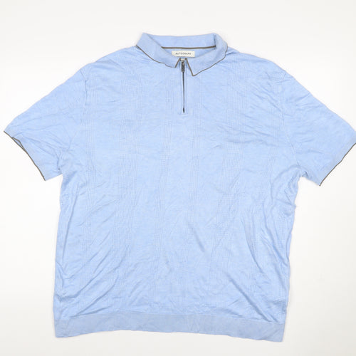 Autograph Men's Blue 2XL Short Sleeve 1/4 Zip Textured Knit Polo