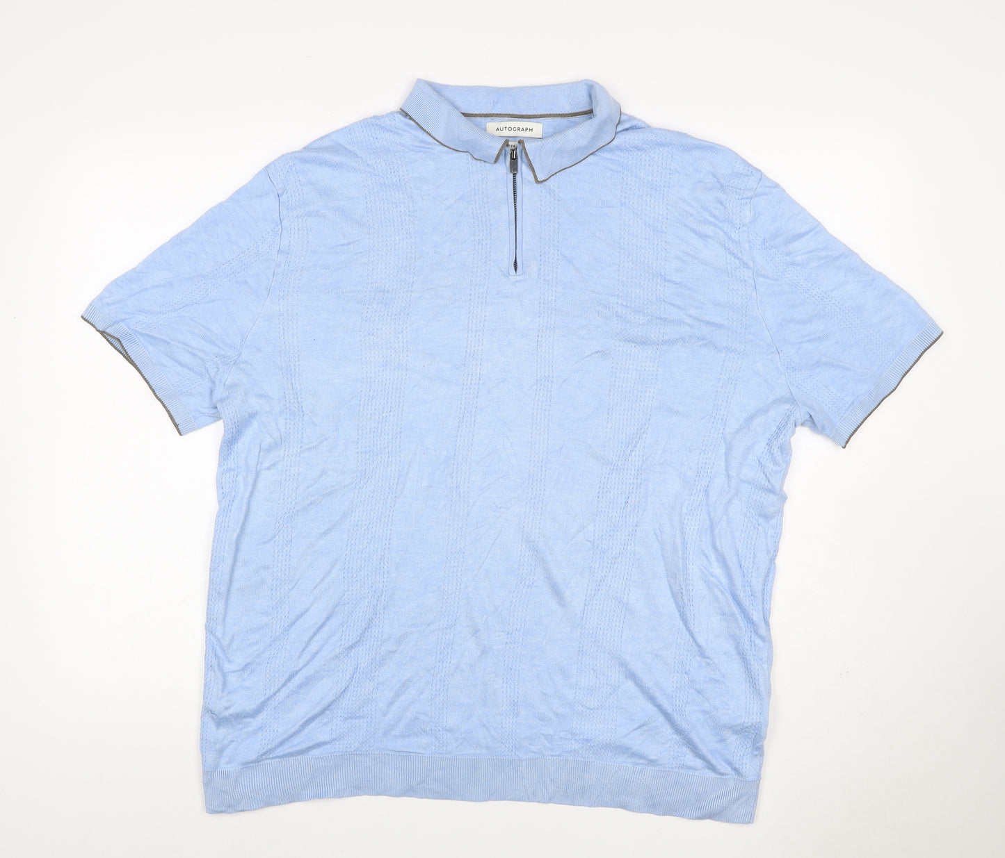 Autograph Men's Blue 2XL Short Sleeve 1/4 Zip Textured Knit Polo