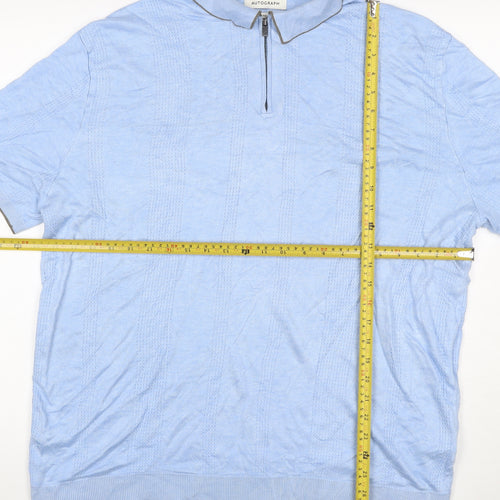 Autograph Men's Blue 2XL Short Sleeve 1/4 Zip Textured Knit Polo