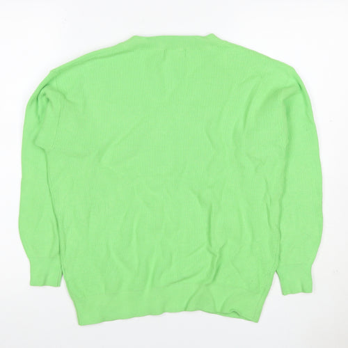 Marks and Spencer Women Green M V-Neck Ribbed Knit Long Sleeve Jumper