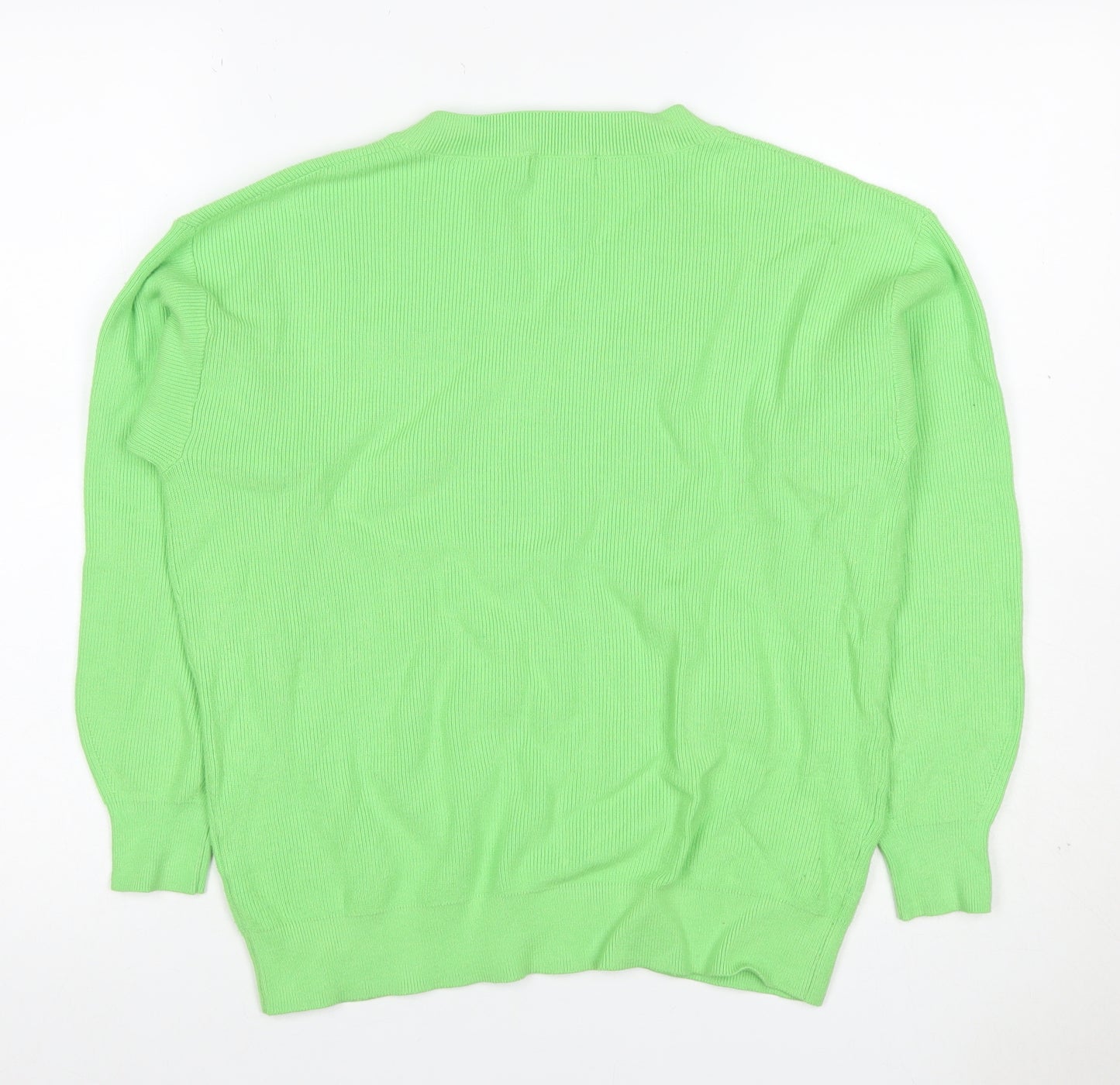 Marks and Spencer Women Green M V-Neck Ribbed Knit Long Sleeve Jumper