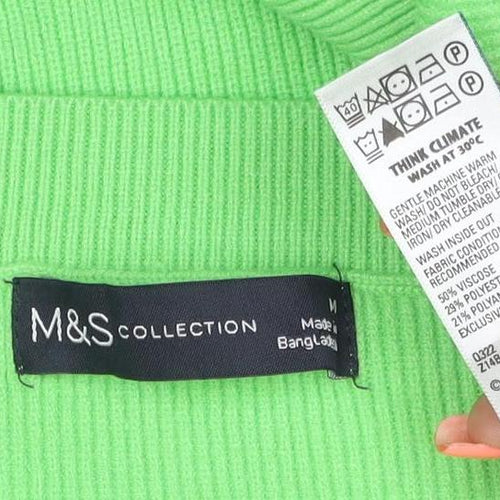 Marks and Spencer Women Green M V-Neck Ribbed Knit Long Sleeve Jumper