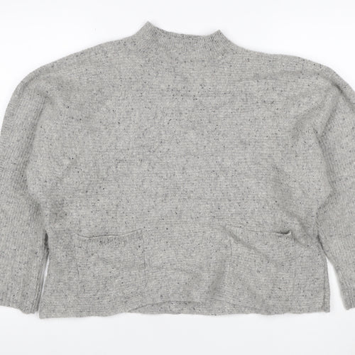 White Stuff Women’s Grey Wool Silk Mock Neck Pocket Jumper UK 16