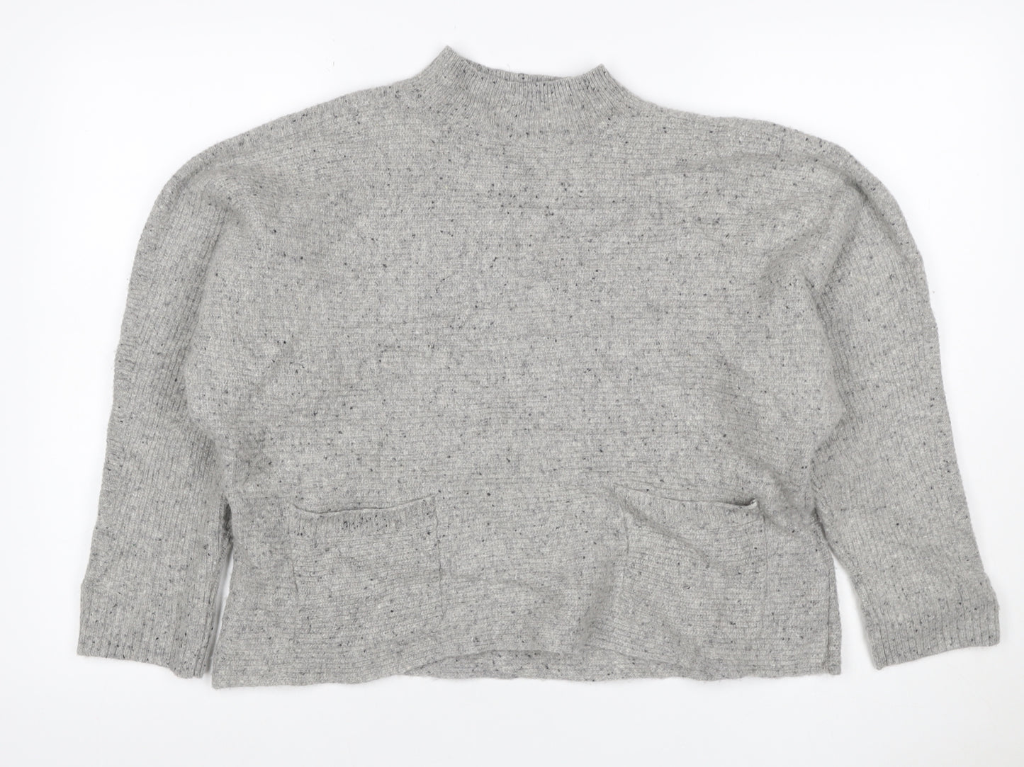 White Stuff Women’s Grey Wool Silk Mock Neck Pocket Jumper UK 16