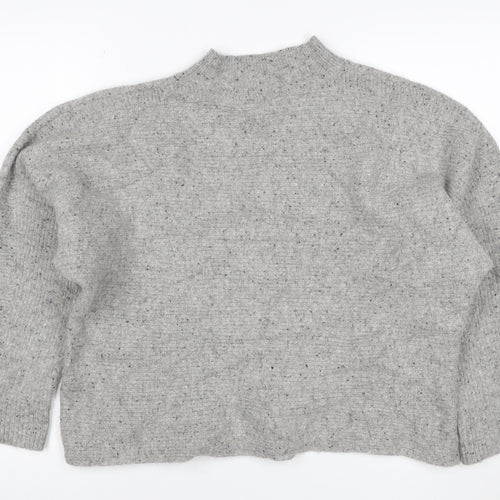 White Stuff Women’s Grey Wool Silk Mock Neck Pocket Jumper UK 16