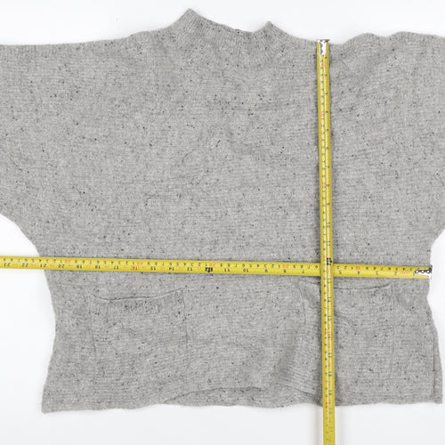 White Stuff Women’s Grey Wool Silk Mock Neck Pocket Jumper UK 16