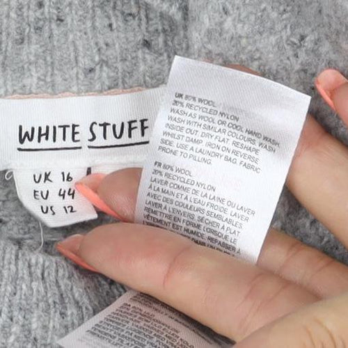 White Stuff Women’s Grey Wool Silk Mock Neck Pocket Jumper UK 16