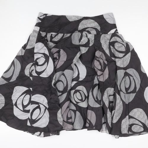 Phase Eight Women Black Grey Silk Floral A-Line Skirt UK 12 Lined