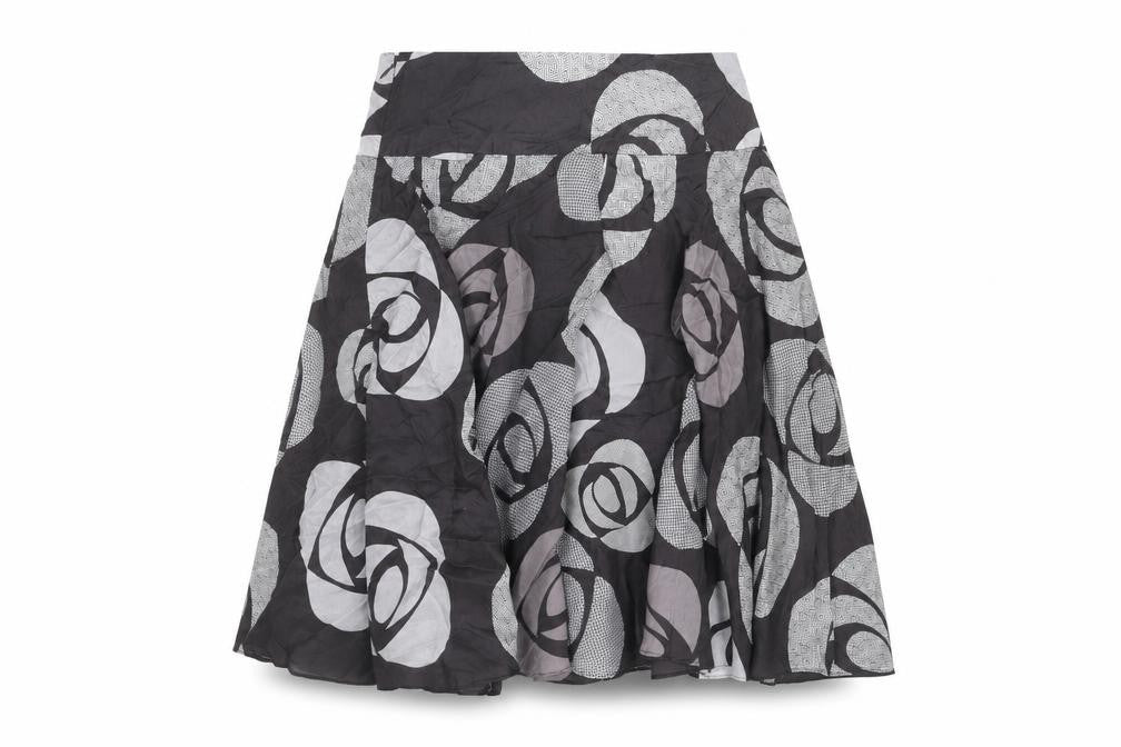 Phase Eight Women Black Grey Silk Floral A-Line Skirt UK 12 Lined