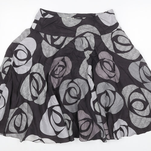 Phase Eight Women Black Grey Silk Floral A-Line Skirt UK 12 Lined