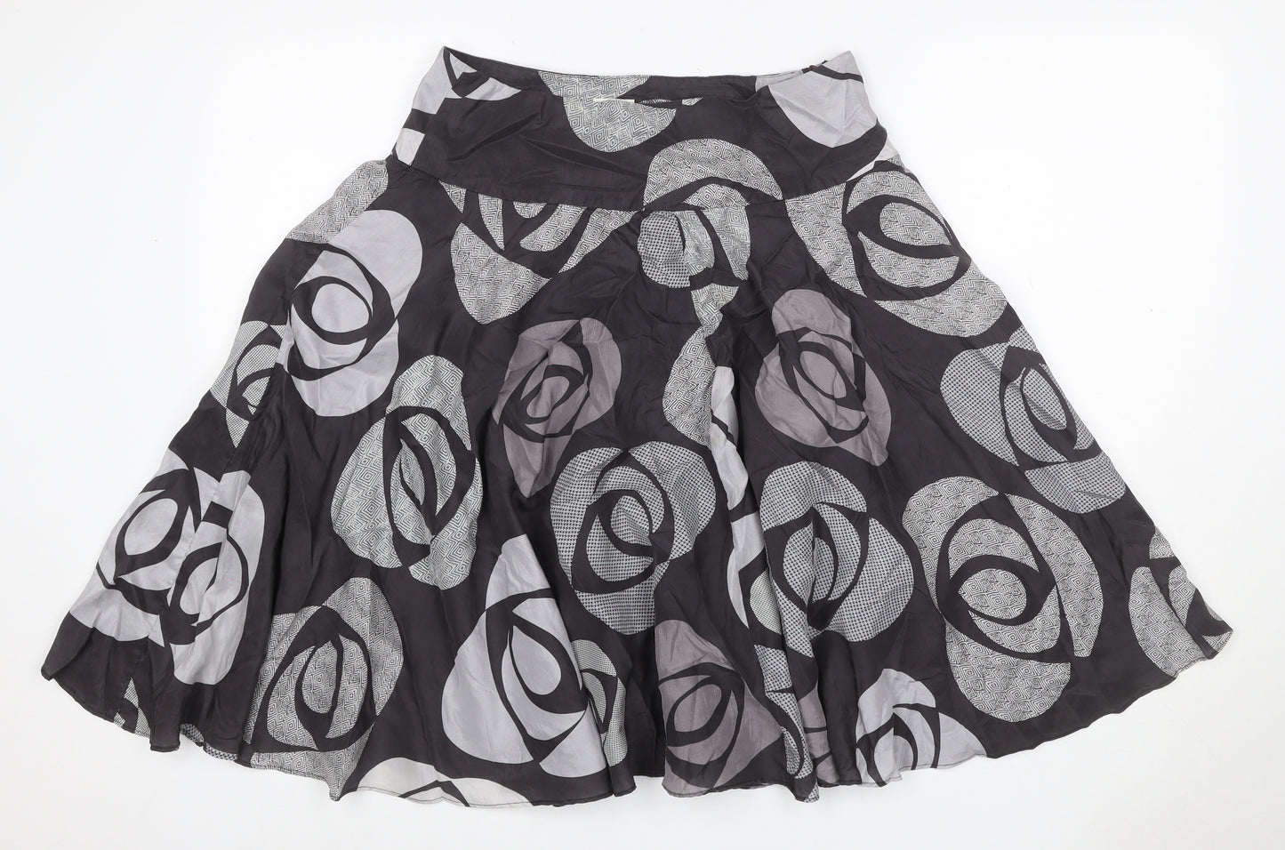 Phase Eight Women Black Grey Silk Floral A-Line Skirt UK 12 Lined