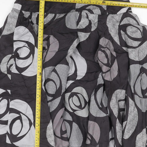 Phase Eight Women Black Grey Silk Floral A-Line Skirt UK 12 Lined