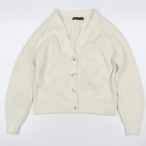 Marks and Spencer Women Ivory UK 14 Chunky Knit V-Neck Cardigan