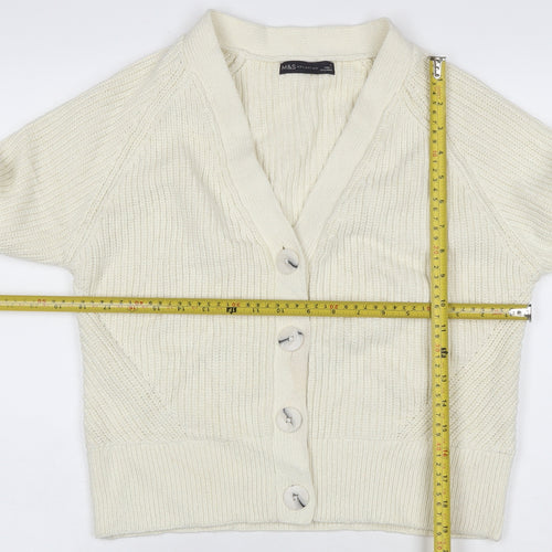 Marks and Spencer Women Ivory UK 14 Chunky Knit V-Neck Cardigan
