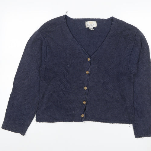 Art of Silk Women’s Blue M Silk Cotton V-Neck Button Cardigan