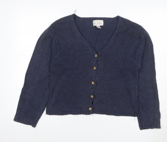 Art of Silk Women’s Blue M Silk Cotton V-Neck Button Cardigan