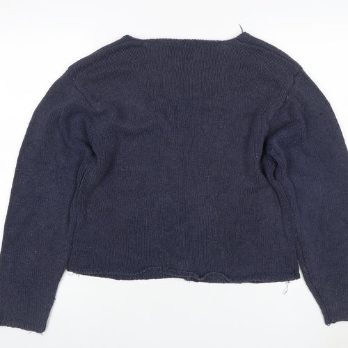 Art of Silk Women’s Blue M Silk Cotton V-Neck Button Cardigan