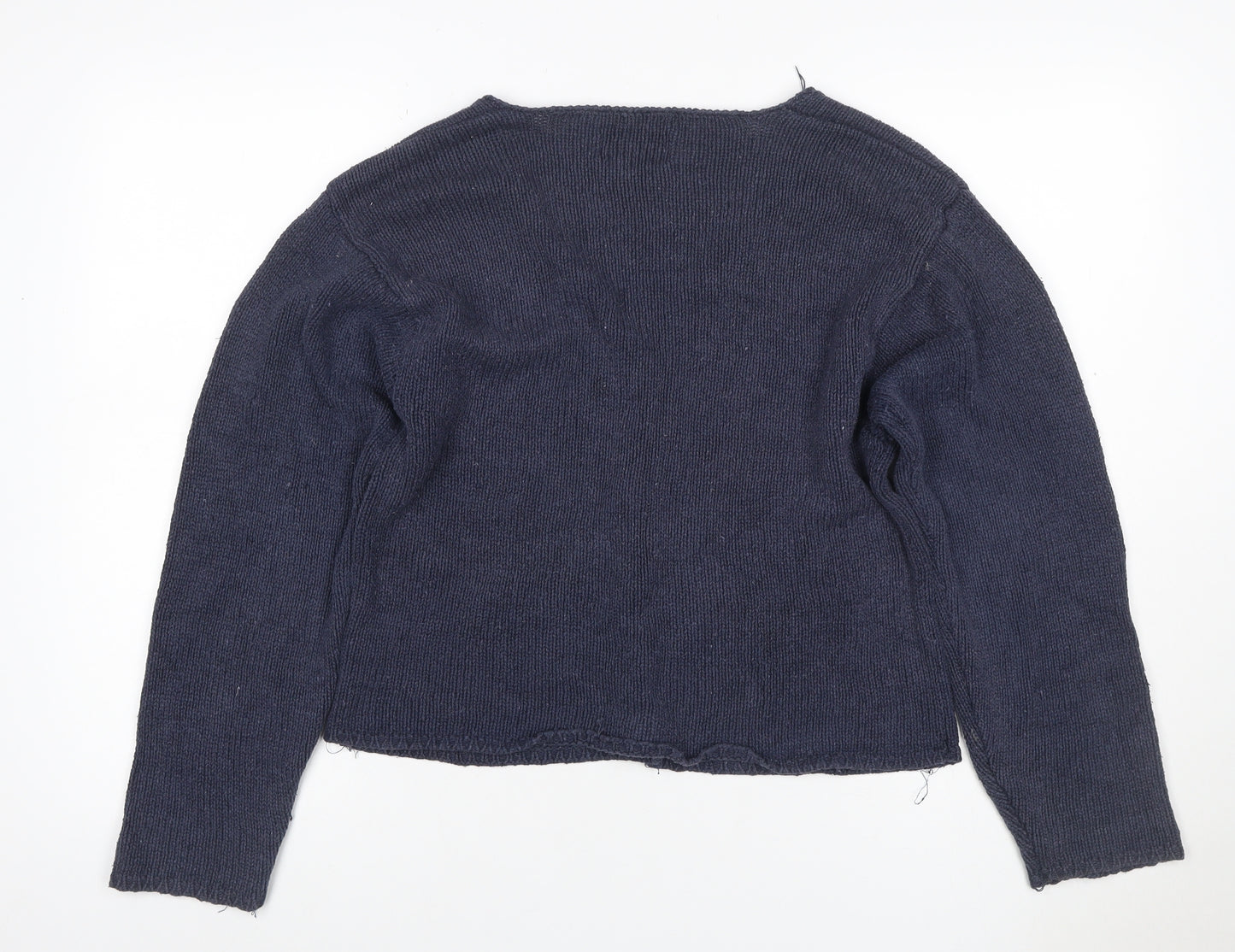 Art of Silk Women’s Blue M Silk Cotton V-Neck Button Cardigan
