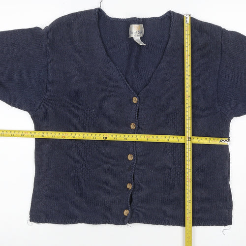 Art of Silk Women’s Blue M Silk Cotton V-Neck Button Cardigan