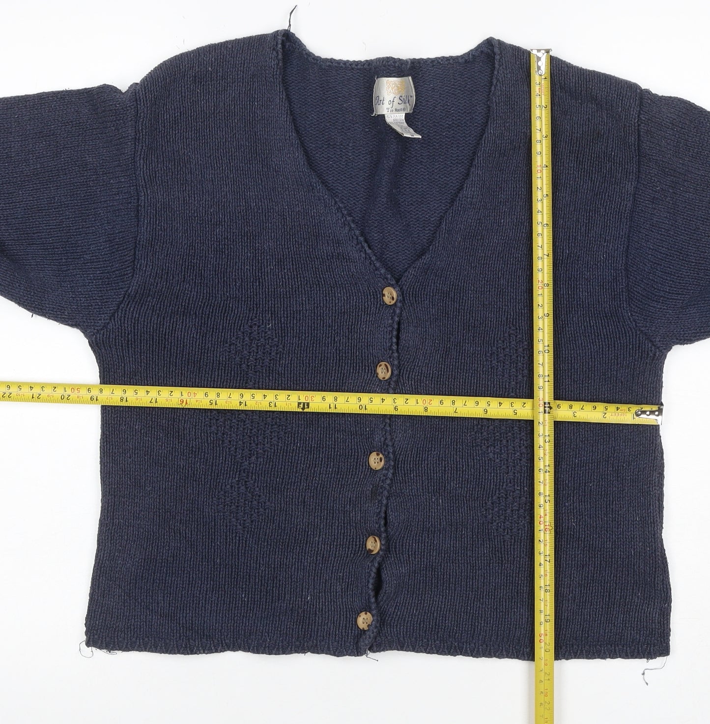 Art of Silk Women’s Blue M Silk Cotton V-Neck Button Cardigan
