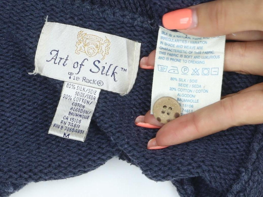 Art of Silk Women’s Blue M Silk Cotton V-Neck Button Cardigan