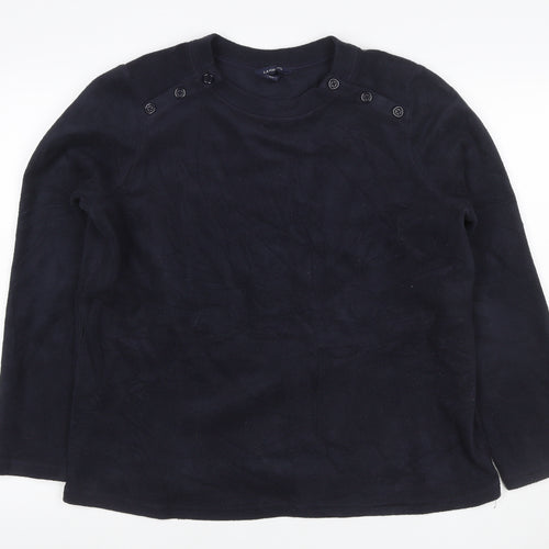 Lands' End Women’s Navy Blue L Fleece Button Shoulder Sweatshirt