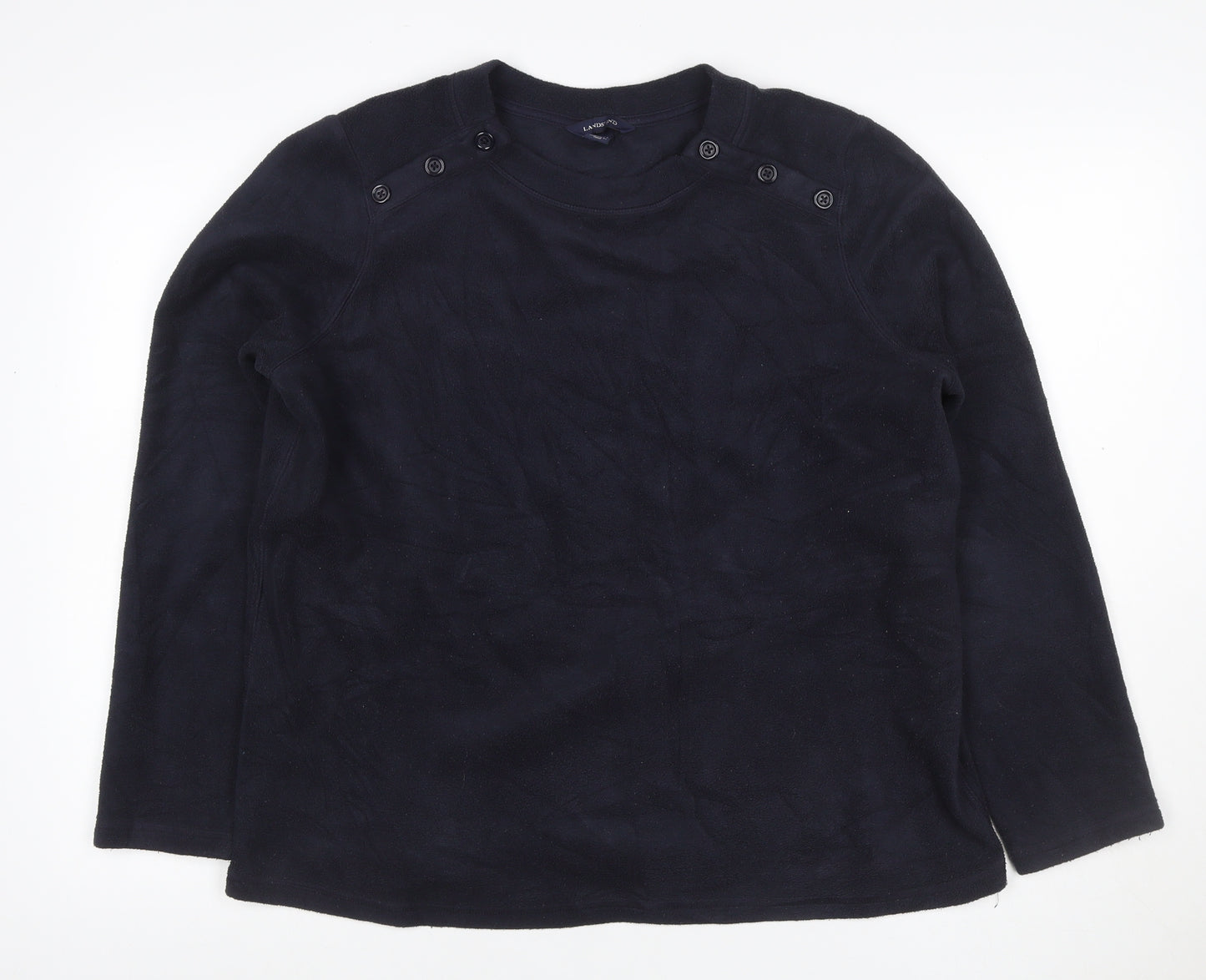 Lands' End Women’s Navy Blue L Fleece Button Shoulder Sweatshirt
