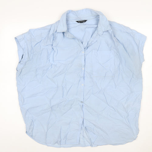 Whistles Women Blue L Cotton Short Sleeve Collared Button-Up Shirt