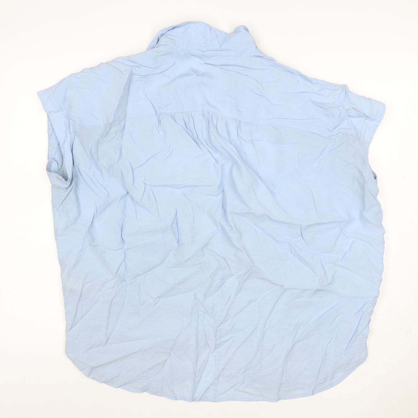 Whistles Women Blue L Cotton Short Sleeve Collared Button-Up Shirt